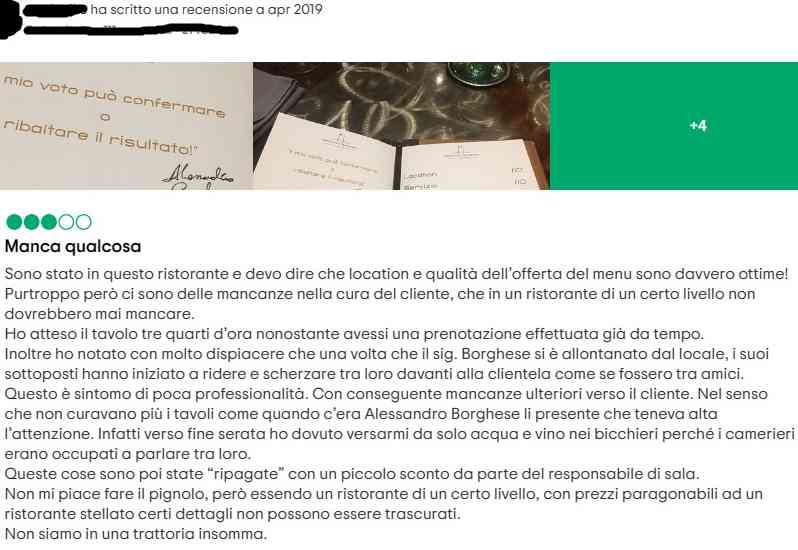 La recensione del cliente di Alessandro Borghese